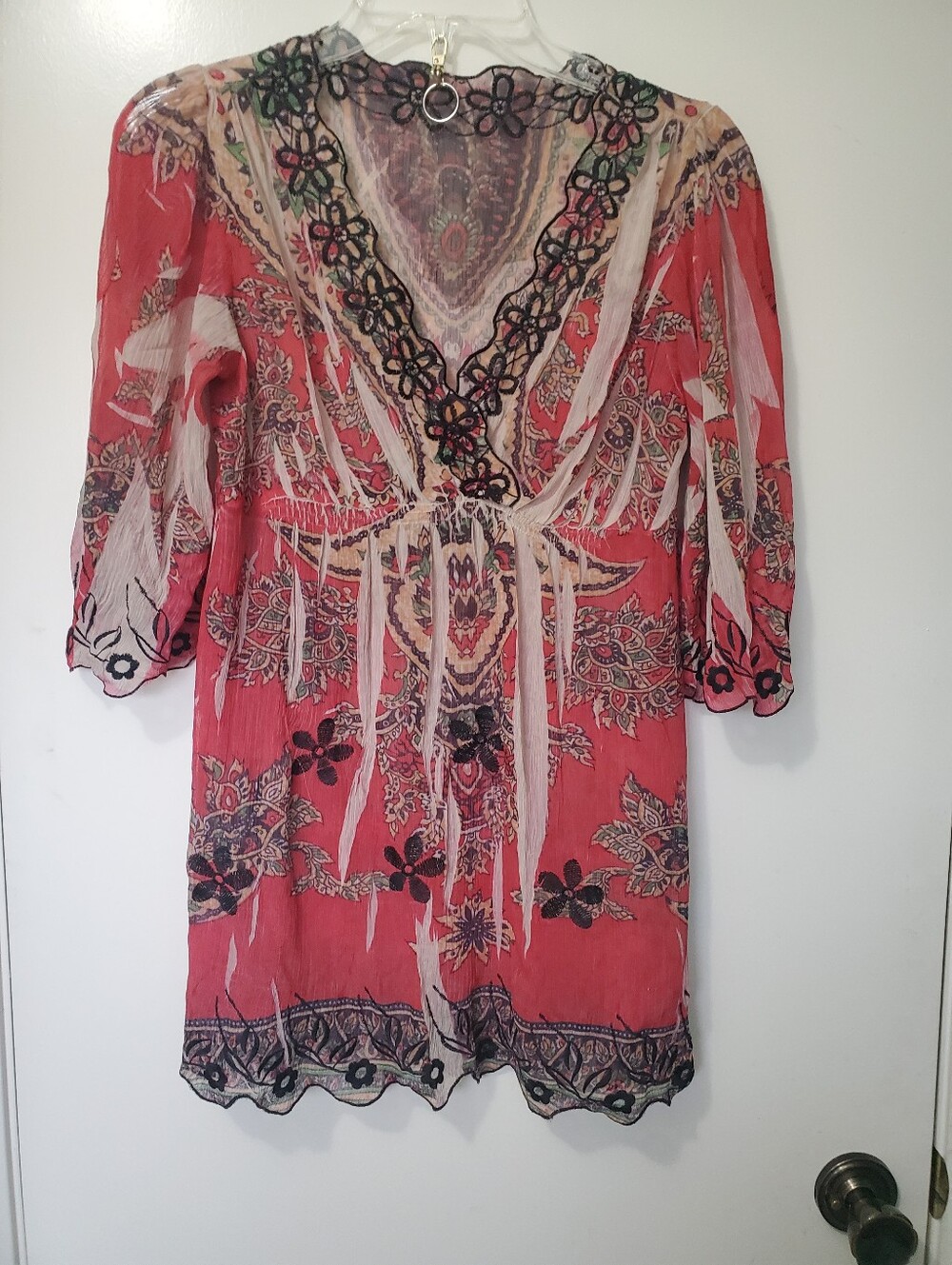Mushka by Sienna Rose Women's Chiffon Boho Festival Tunic Crochet Lace Trim Sz S